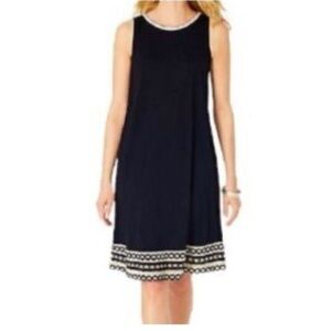 J. Jill Black and White Sleeveless MIDI Dress crochet hem Large petite